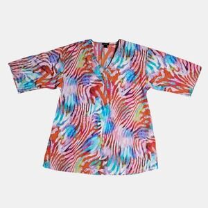 Natori Sequin Beaded‎ Abstract Tunic Top Watercolor XL Boho Vacation Resort